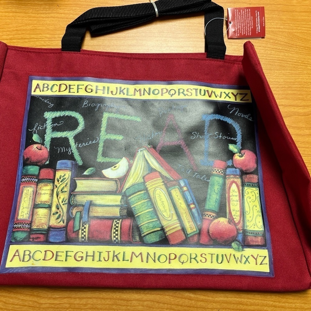 Red read teacher or librarian tote bag
